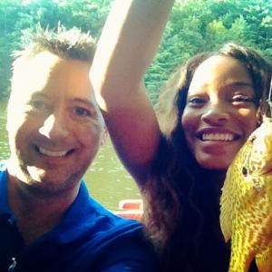 Shane OBrien and Keke Palmer fishing while on the set of Animal
