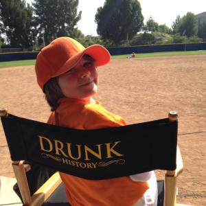 Aidan as a Young Jim Abbott on the set of Drunk History