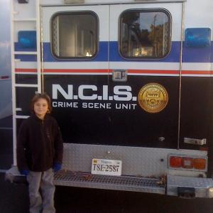 Aidan on the set of NCIS