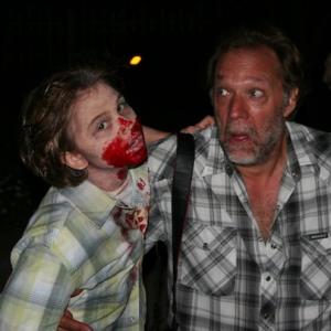 Aidan on the set of The Walking Dead with director Gregory Nicotero