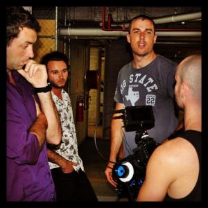 Peter Cameron Clayton Moss Dave White and Ben Raglione on the set of Drunk