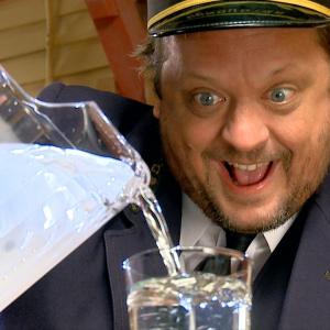 Episode 0120 Wheres the Bathroom? Conductor Dave pours Choo Choo Bob a cool glass of water