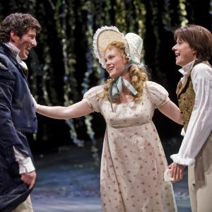 Jeff Parker (L) as Oliver in As You Like It at Chicago Shakespeare Theater, January 2011. Pictured with (l-r) Chaon Cross (Celia) and Kate Fry (Rosalind).