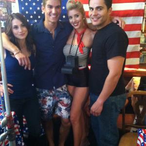 Ben Palacios Gena Shaw Heather Rae Young and Danny Vasquez on set of Love in the Time of Monsters