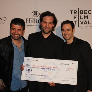Left to Right: Hisham Zamam, Marius Matzoh Gulbrandsen, and Rich Devaney pose at the 2012 Tribeca Film Festival