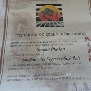 Got my black belt at the Shaolin Temple in China