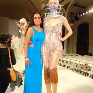 Sanjini and model at Los Angeles Fashion Week  Vibiana