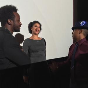 Shooting the breeze with my colleagues at The World Premiere of The Trade the pilot presentation Im cast in at Urbanworld Film Festival at AMC Empire 42 street theatre