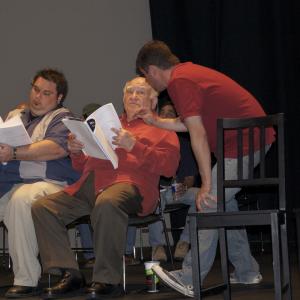Ryan Katzenbach directing Ed Asner on stage at Garry Marshall's Falcon Theatre, May 2010.