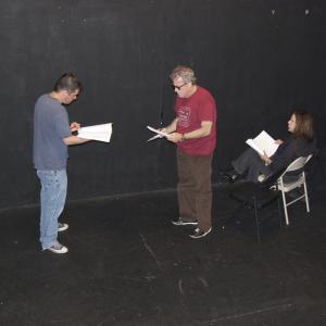 Ryan Katzenbach directing actor John Heard for a staged reading of Katzenbachs screenplay comedycaper Back of Book which took place at the Falcon Theatre on May 7 2010