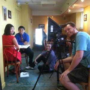 Diane Chen, Jaymes Sanchez, Teagan Daly, and Cooper Stimson on location while shooting My New Sister.