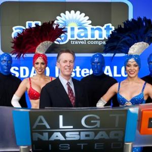 Ringing the NASDAQ Bell as a showgirl with Blue Man Group in New York City