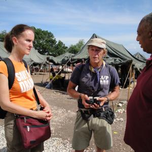 Mary Fry and Raynald Delerme filming at Sean Penns camp JP HRO in Haiti