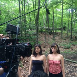 With twin Leah Kreitz, shooting the film Counterpoint