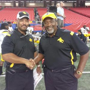Walter Hendrix III and GregAlan Williams on the set of Necessary Roughness