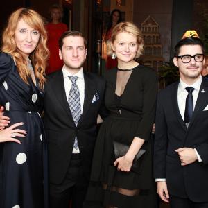 LR InStyle Russia editorinchief Yurate Gurauskiate filmmakers Rezo Gigineishvili with spouse Nadezhda Mikhalkova and producer Josh Wood at the InStyle Gala Dinner to mark 35th Moscow International Film Festival on June 28 2013 in Moscow Russia