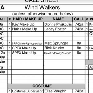 Wind Walkers - Call Sheet 😀