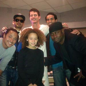 Talia in the studio with her music producer Andrew Lane and crew