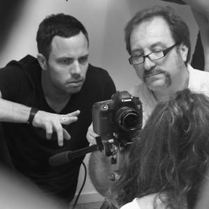 LR Matt Cerwen Director and Rob Agganis DP line up a shot on set of short film Inside