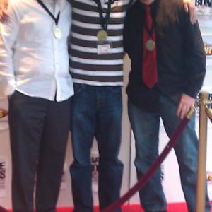 Aubry Peters, Chris Powell, and Luke Matheis after winning Best Ensemble Cast at the 2011 Bare Bones Film Festival