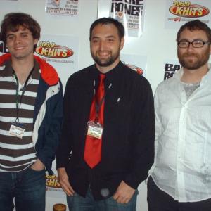Aubry Peters, Chris Powell, and Luke Matheis on the red carpet at the 2011 Bare Bones Film Festival