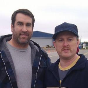 Rob Riggle and Leif Sawyer on the set of 