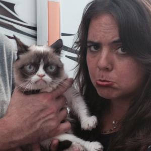 Grumpy Cat and Sidika Larbes on the Lifetime Network Film Grumpy Cats Worst Christmas Ever Sidika plays Mom