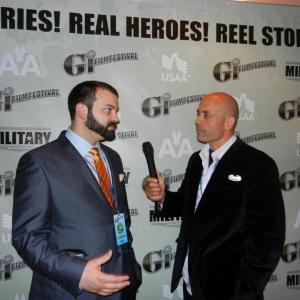 Christopher Loverro interviewing a fellow Iraq War veteran and filmmaker at the GI Film Festival.