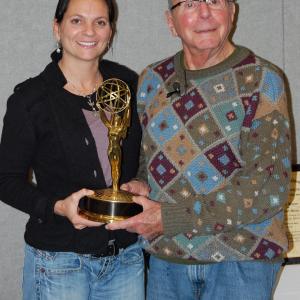 LaDora and mentor, Stewart Stern, with his Emmy.