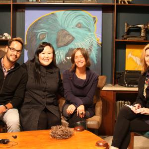 On set of Alaska Daily with three Alaska Native artists