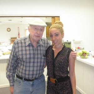 Actress Samantha Tuffarelli with legend Actor Norman Lloyd on set of A Place for Heroes