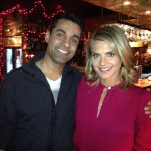Andy Gala with Eliza Coupe on the set of ABC's Happy Endings.