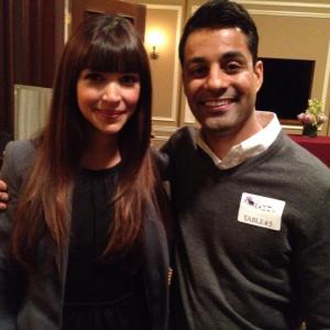 Andy Gala with Hannah Simone on the set of FOXs New Girl
