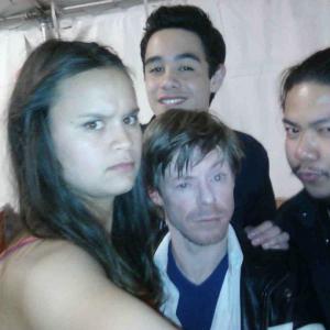 CLOCKWISE FROM LEFT AcushlaTara Sutton Kahn West Leand Macadaan and Thomas Rimmer at the FRESH MEAT wrap party