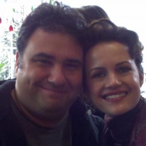 Mike Massimino and Carla Gugina on the set of MrPoppers Penquins 2010