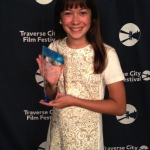 Grace Kaufman accepting the 2014 Discovery Award for Sister at the Traverse City Film Festival August 2 2014