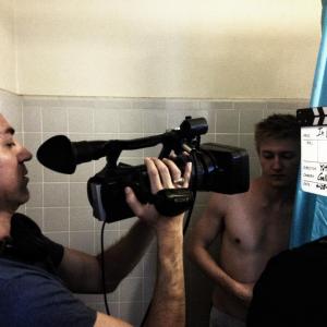 Filming shower scene on the set of 