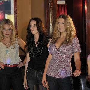 Ashley (Maggie Talbot-Minkon), Sally (Leah Lyons), Stephanie (Courtney Murphy) walk into Kalebs Bar in Fat City.