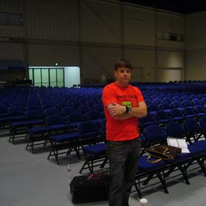 Kevin Booth at lecture sound check NACA convention Ontario CA