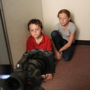 Donovan Souppa and Charlotte Howell on the set of Hide