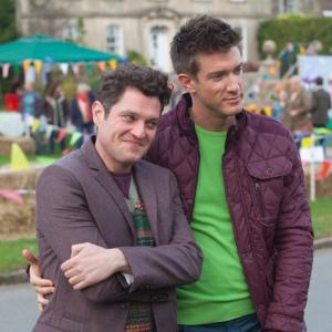 John Mason and Mathew Horne filming Agatha Raisin and the Quiche of Death for SKY1