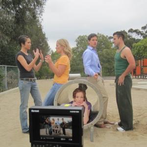 on the set of Velcro Love Triangle with Caroline Fogarty Amy Hedrick Mike C Manning and Aaron Misakian 2011