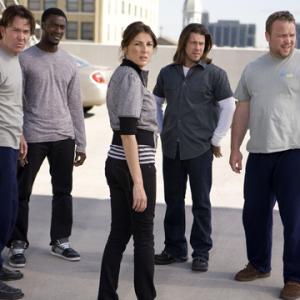 Timothy Hutton Aldis Hodge Gina Bellman Christian Kane and Drew Powell in the episode The 12 Step Job of Leverage