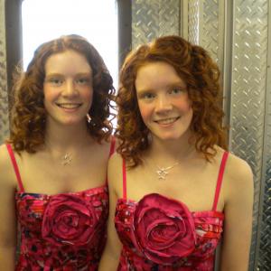 Grace and her twin sister, Jane on the set of 