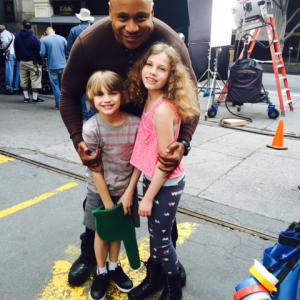 LL Cool J Mason McNulty and Mila Brener on set of NCIS Los Angeles Episode Field of Fire S6 E22