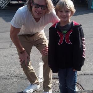 Mason McNulty with Chord Overstreet on the set of Glee
