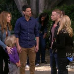 On set of Melissa and Joey Episode Toxic Parents Joey Lawerence Melissa Joan Hart Erin Cardillo Brandon Quinn and Mason McNulty
