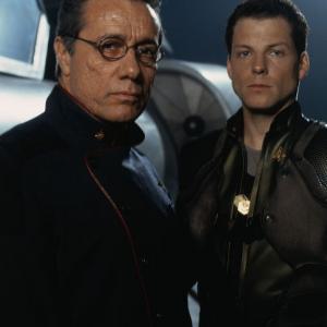 Edward James Olmos and Jamie Bamber in Battlestar Galactica 2003