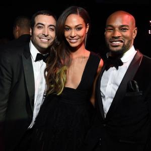 LR Mohammed alTurki Joan Smalls and Tyson Beckford attends the 2014 Victorias Secret Fashion Show On December 2 2014 in London England
