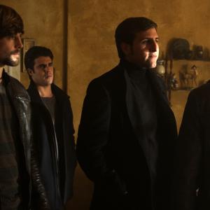 Still of Luis Fernández, Javier Hernández, Alvar Gordejuela and Maxi Iglesias in Asesinos inocentes (2015)